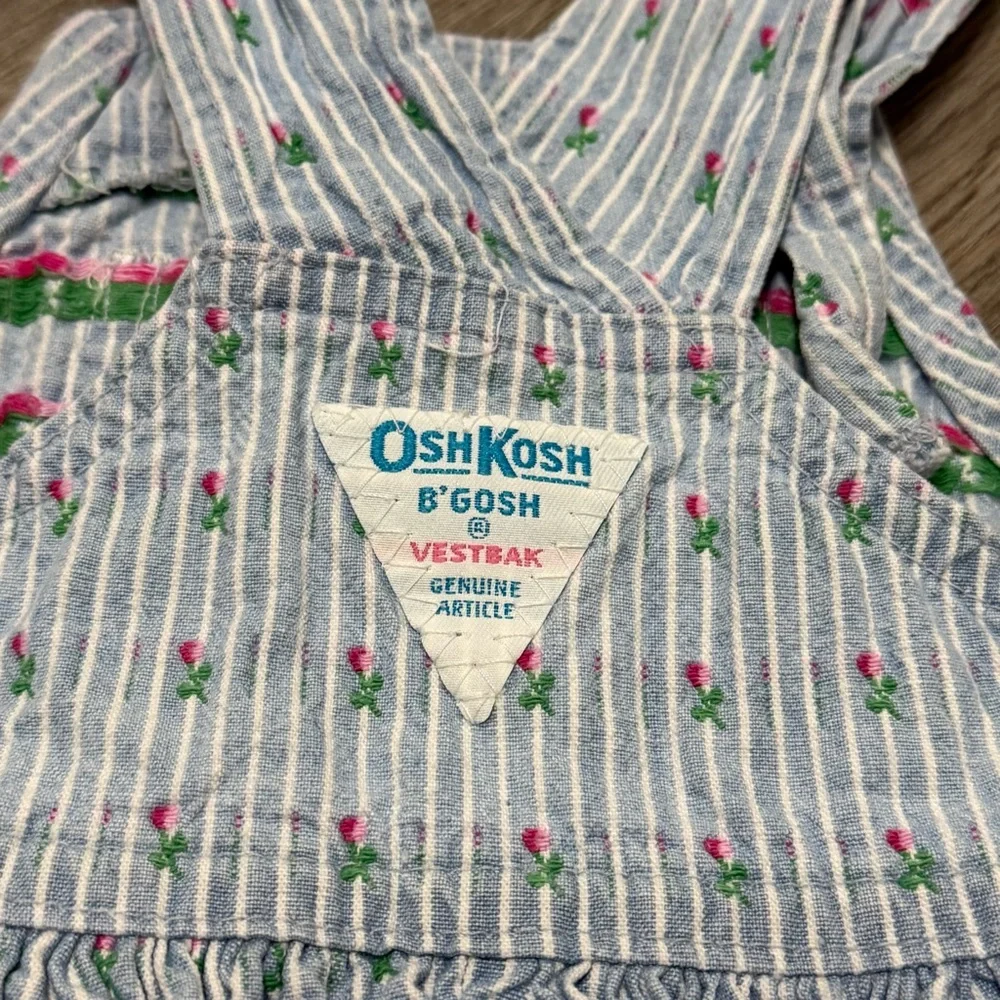 Vintage OshKosh Bgosh Girls 3T Striped‎ Seersucker Floral Jumper Dress Made USA